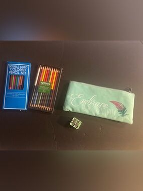 Embrace Your Creativity Kids Pencil Case - Aqua and 2 pks double colored pencils